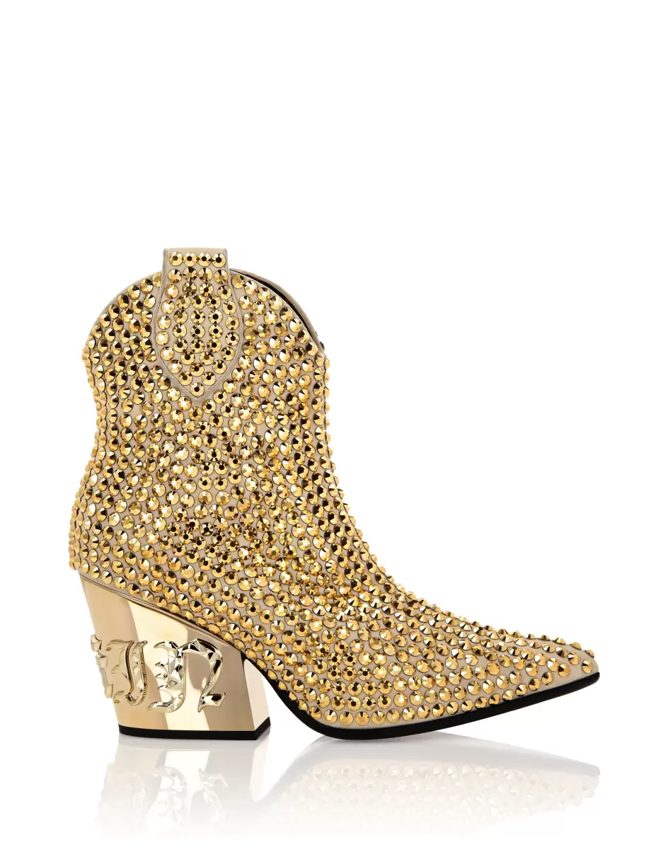 Gold Boots & Stiefeletten Philipp Plein Damen Modernität Cowboy Mid-Heel Boots  Gothic Plein With Crystals - 1