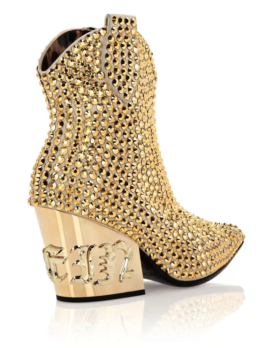 Gold Boots & Stiefeletten Philipp Plein Damen Modernität Cowboy Mid-Heel Boots  Gothic Plein With Crystals - 3