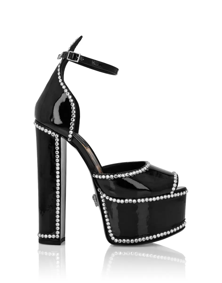 Günstig Patent Leather Platform Sandals Hi-Heels Philipp Plein Damen Black Pumps - 1