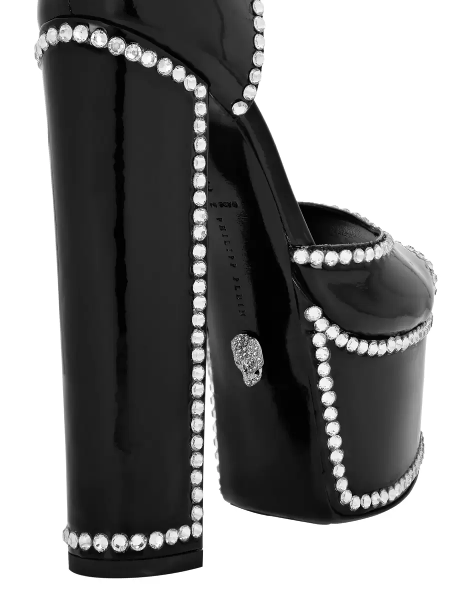 Günstig Patent Leather Platform Sandals Hi-Heels Philipp Plein Damen Black Pumps - 3