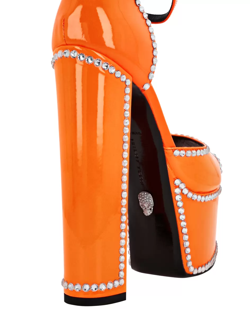 Philipp Plein Damen Orange Fluo Pumps Patent Leather Platform Sandals Hi-Heels Mode - 2