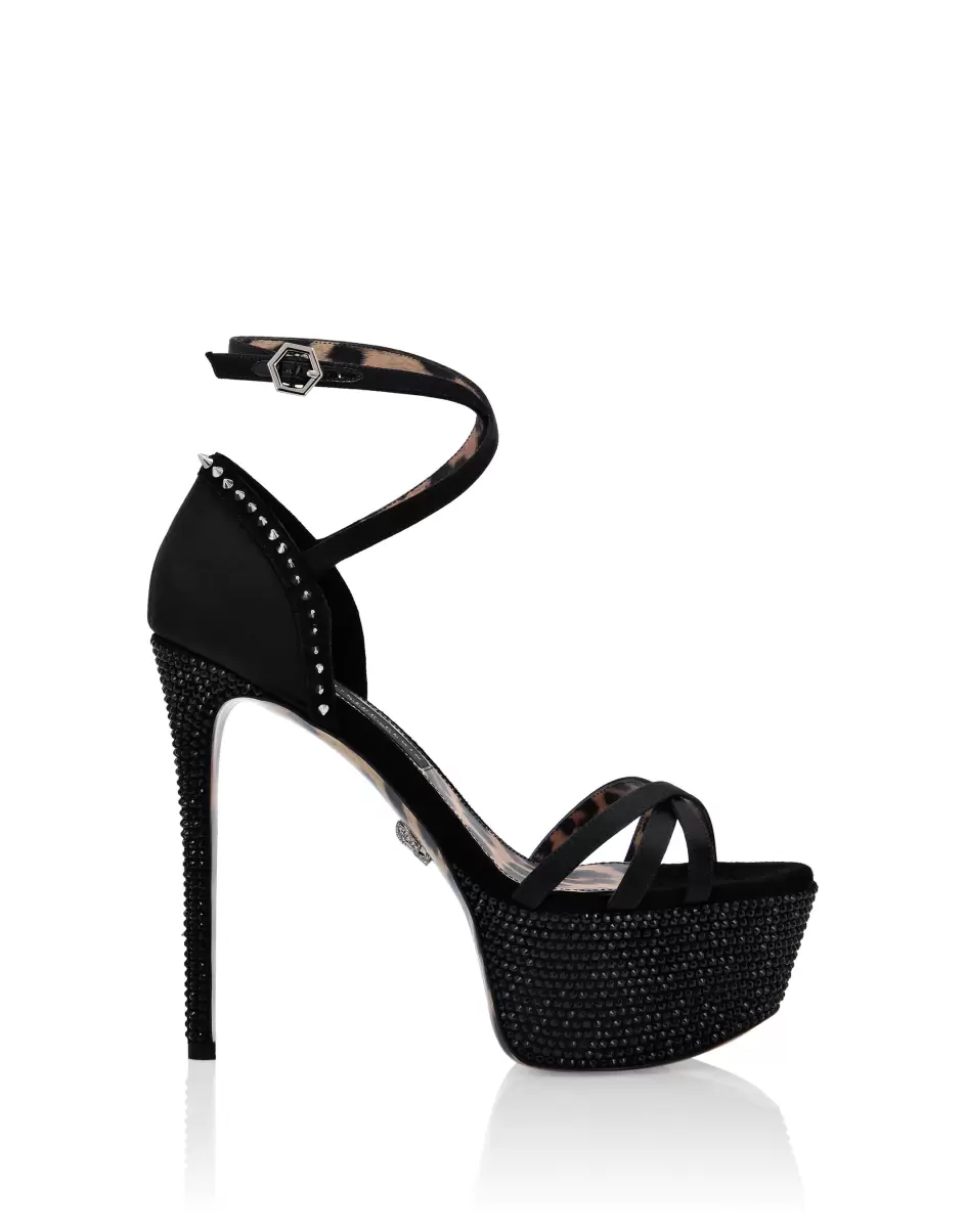 Damen Eleganz Philipp Plein Crystal Platform Sandals Sandalen Black - 1