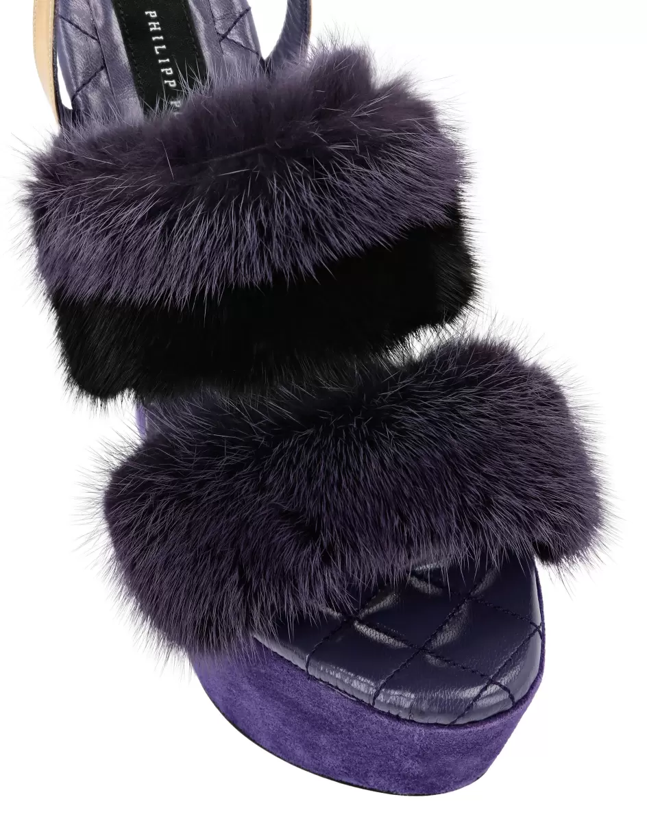 Damen Sandalen Kauf Philipp Plein Purple Platform Sandals High Heels With Real Fur - 2
