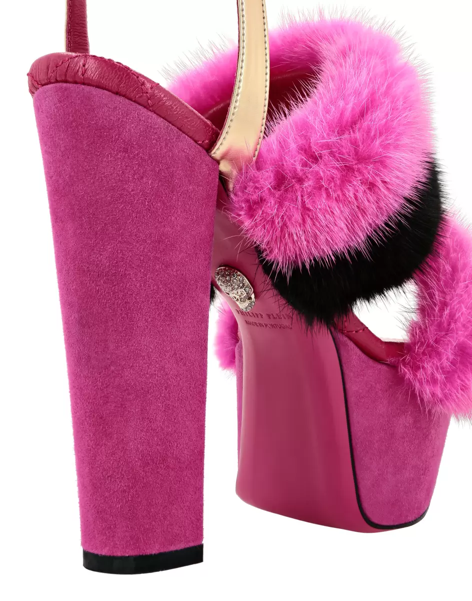 Geschäft Platform Sandals High Heels With Real Fur Philipp Plein Sandalen Fuxia Damen - 2