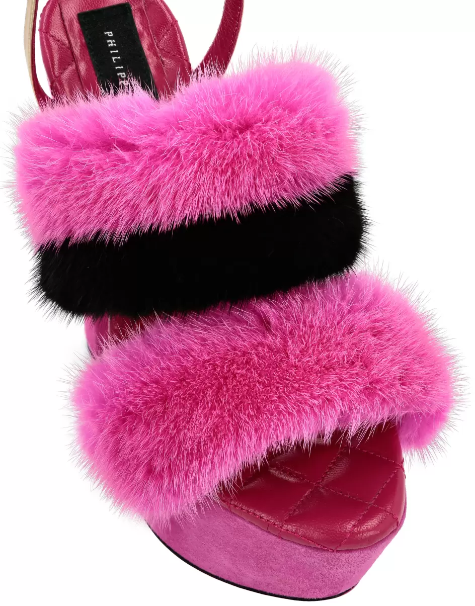 Geschäft Platform Sandals High Heels With Real Fur Philipp Plein Sandalen Fuxia Damen - 3
