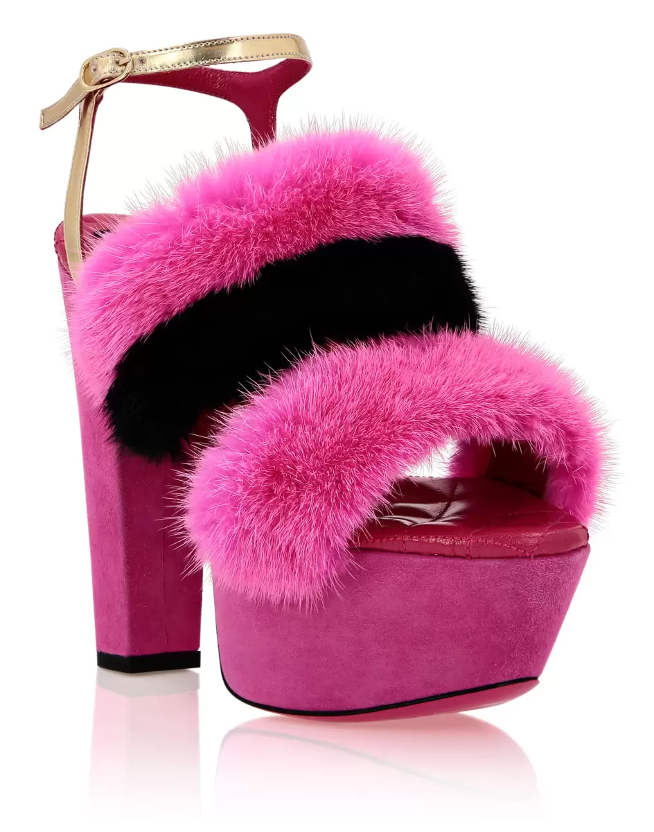 Geschäft Platform Sandals High Heels With Real Fur Philipp Plein Sandalen Fuxia Damen