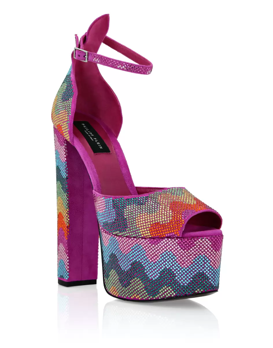 Philipp Plein Crystal Platform Sandals Hi-Heels Waves Rainbow Sandalen Damen Nachschub Multicolor