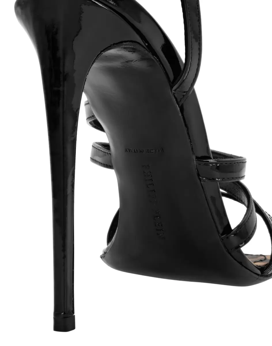 Black Sandalen Damen Patent Leather Sandals Hi-Heels Philipp Plein Qualität - 3