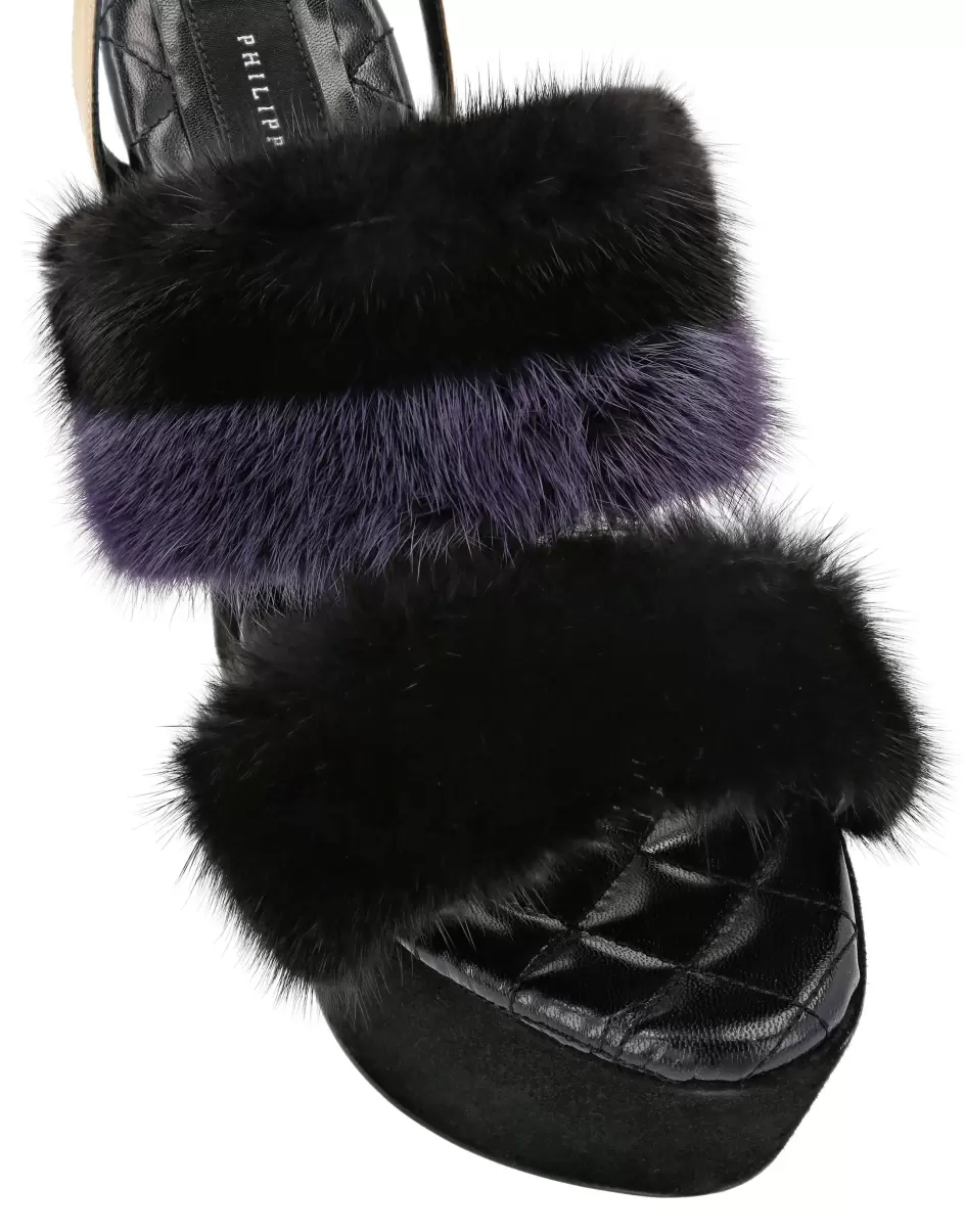 Damen Black Platform Sandals High Heels With Real Fur Sandalen Philipp Plein Vielseitigkeit - 2
