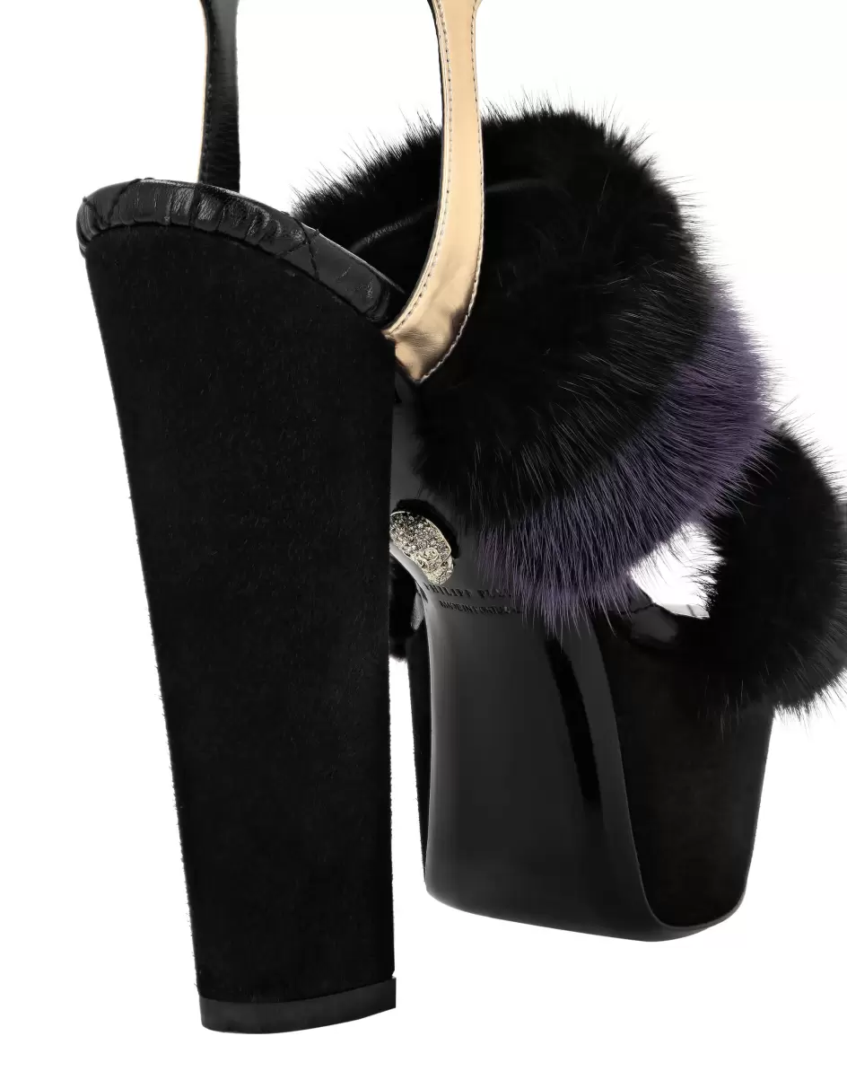 Damen Black Platform Sandals High Heels With Real Fur Sandalen Philipp Plein Vielseitigkeit - 3