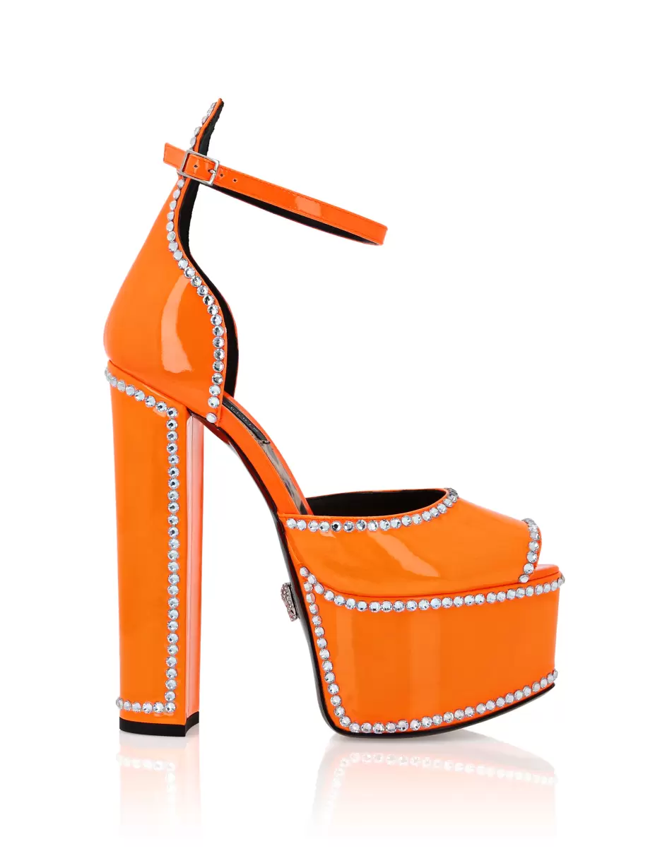 Philipp Plein Vertrieb Orange Fluo Sandalen Patent Leather Platform Sandals Hi-Heels Damen - 1