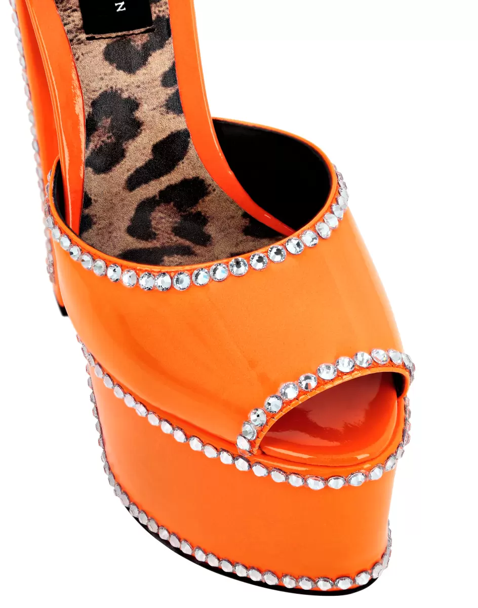 Philipp Plein Vertrieb Orange Fluo Sandalen Patent Leather Platform Sandals Hi-Heels Damen - 3