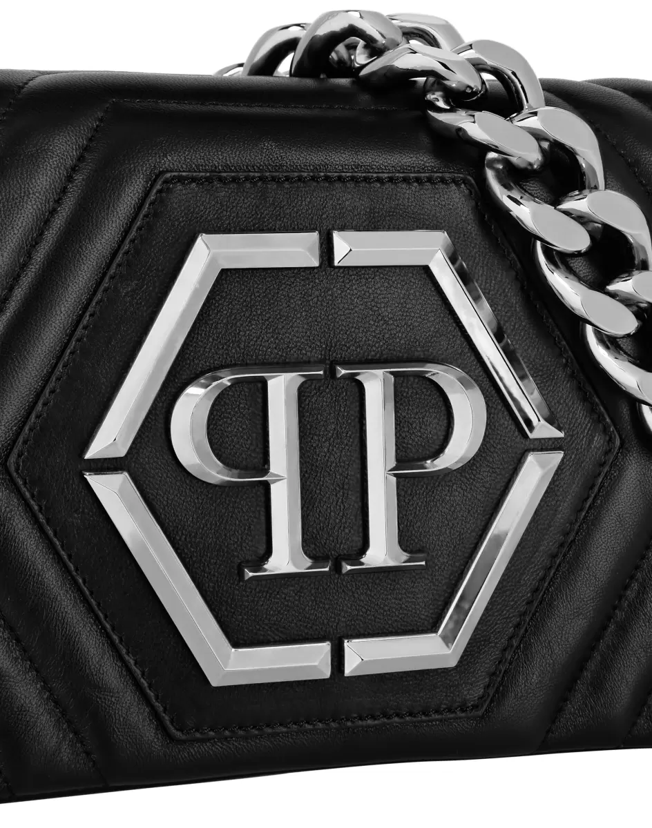 Schulter- Und Umhängetaschen Philipp Plein Damen Black Rabattabzug Small Nappa Matellase` Shoulder Bag Hexagon - 4