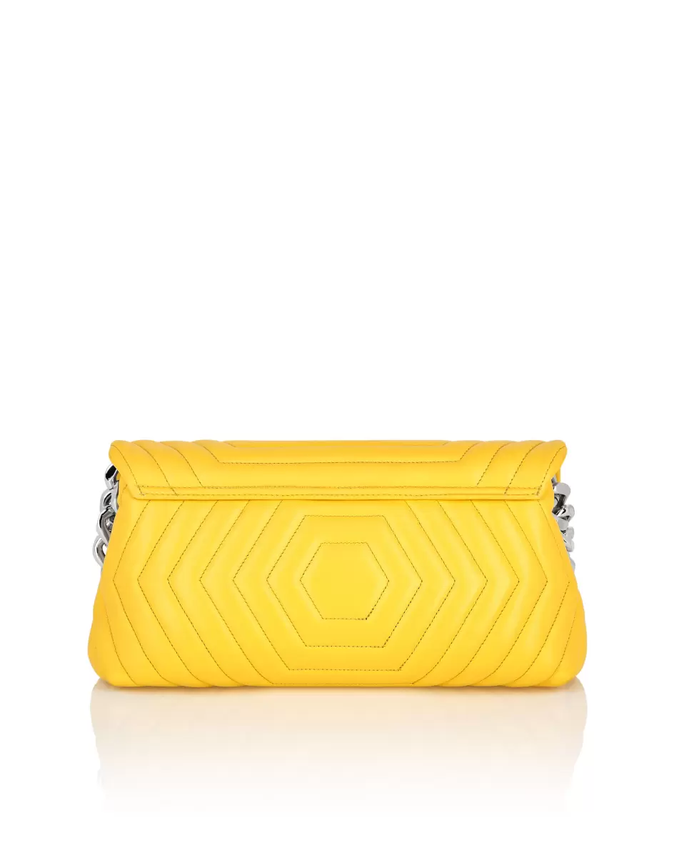 Small Nappa Matellase` Shoulder Bag Hexagon Philipp Plein Yellow Damen Schulter- Und Umhängetaschen Preisvorteil - 1