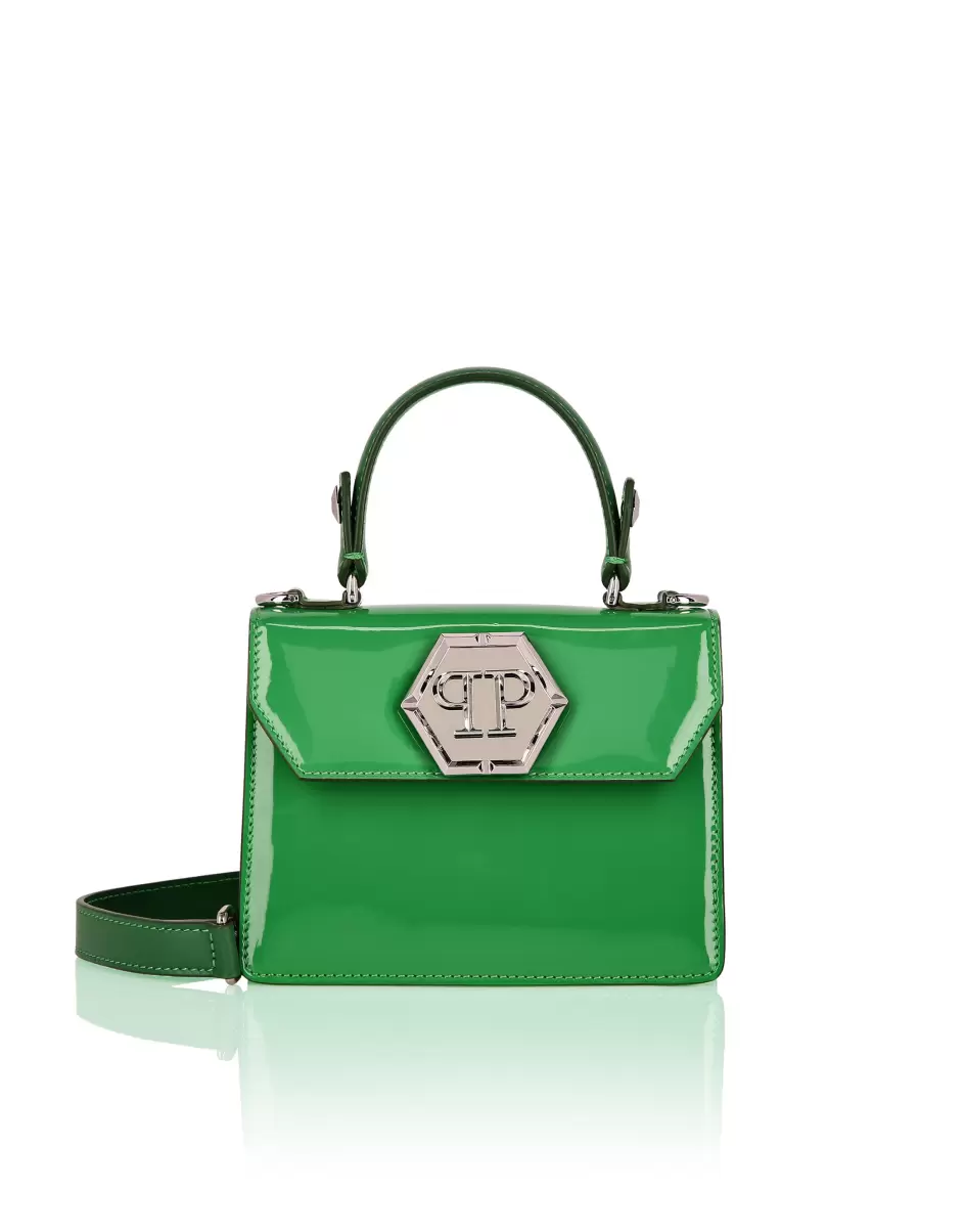 Damen Philipp Plein Green Mode Small Handbag Superheroine Patent Leather Tragetaschen