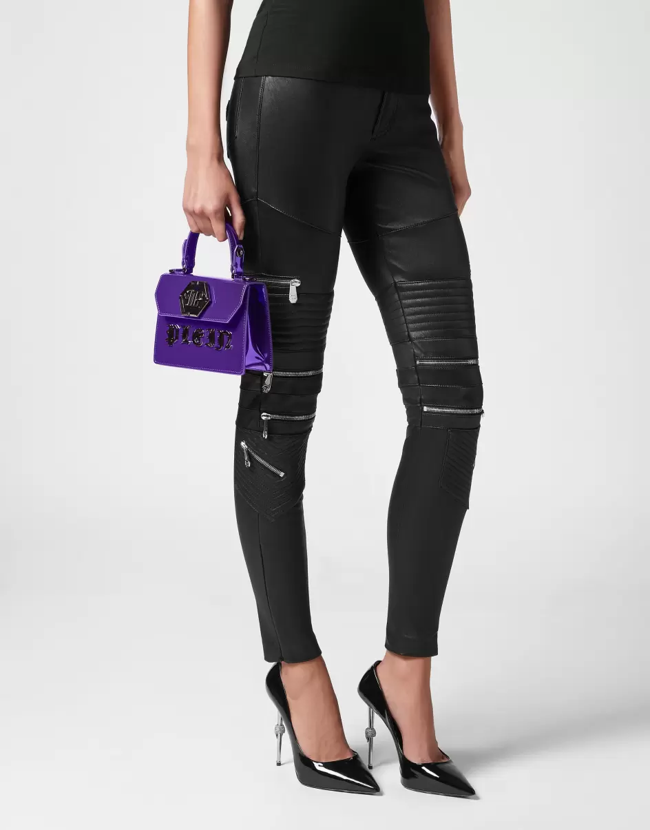 Damen Philipp Plein Kauf Medium Mirror Leather Superheroine Handle Bag Gothic Plein Purple Tragetaschen - 2