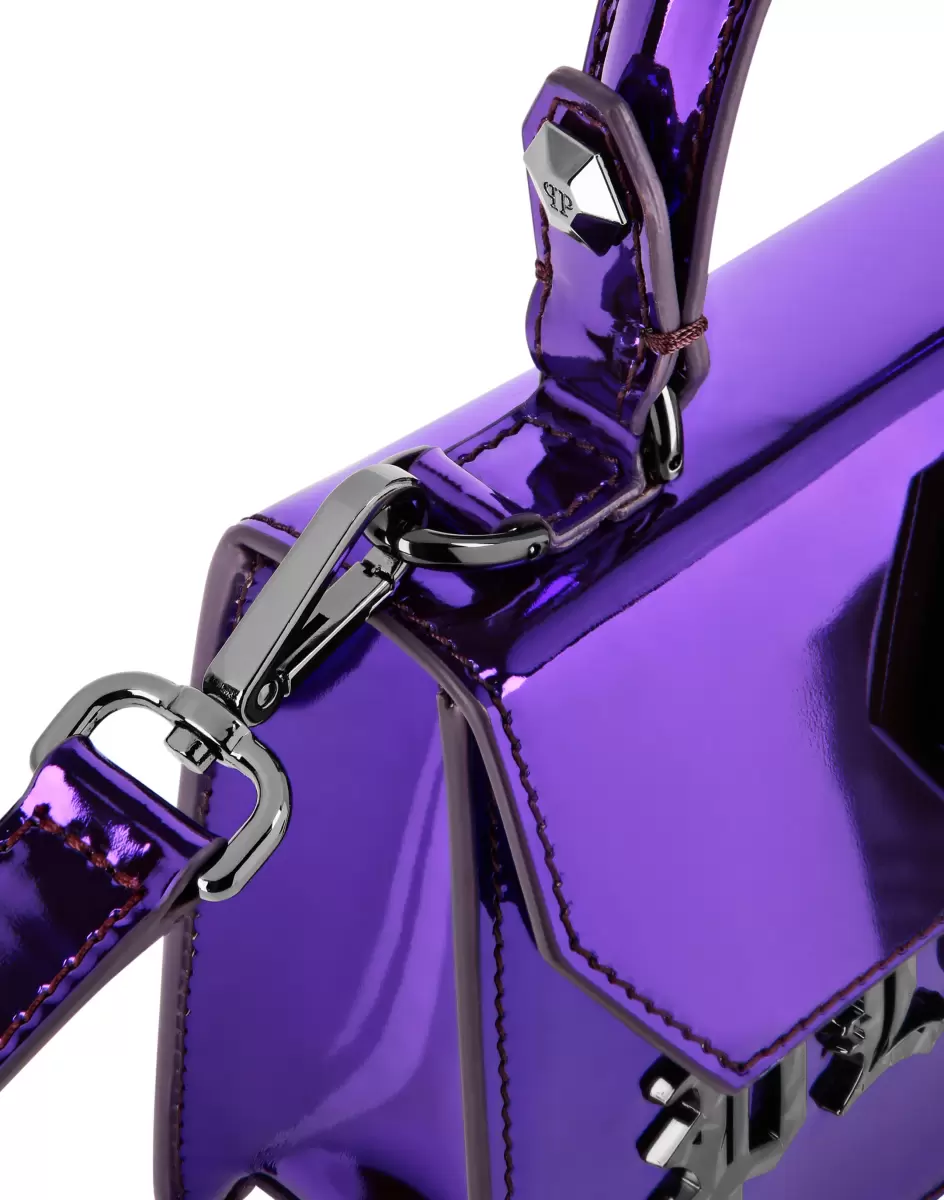 Damen Philipp Plein Kauf Medium Mirror Leather Superheroine Handle Bag Gothic Plein Purple Tragetaschen - 4
