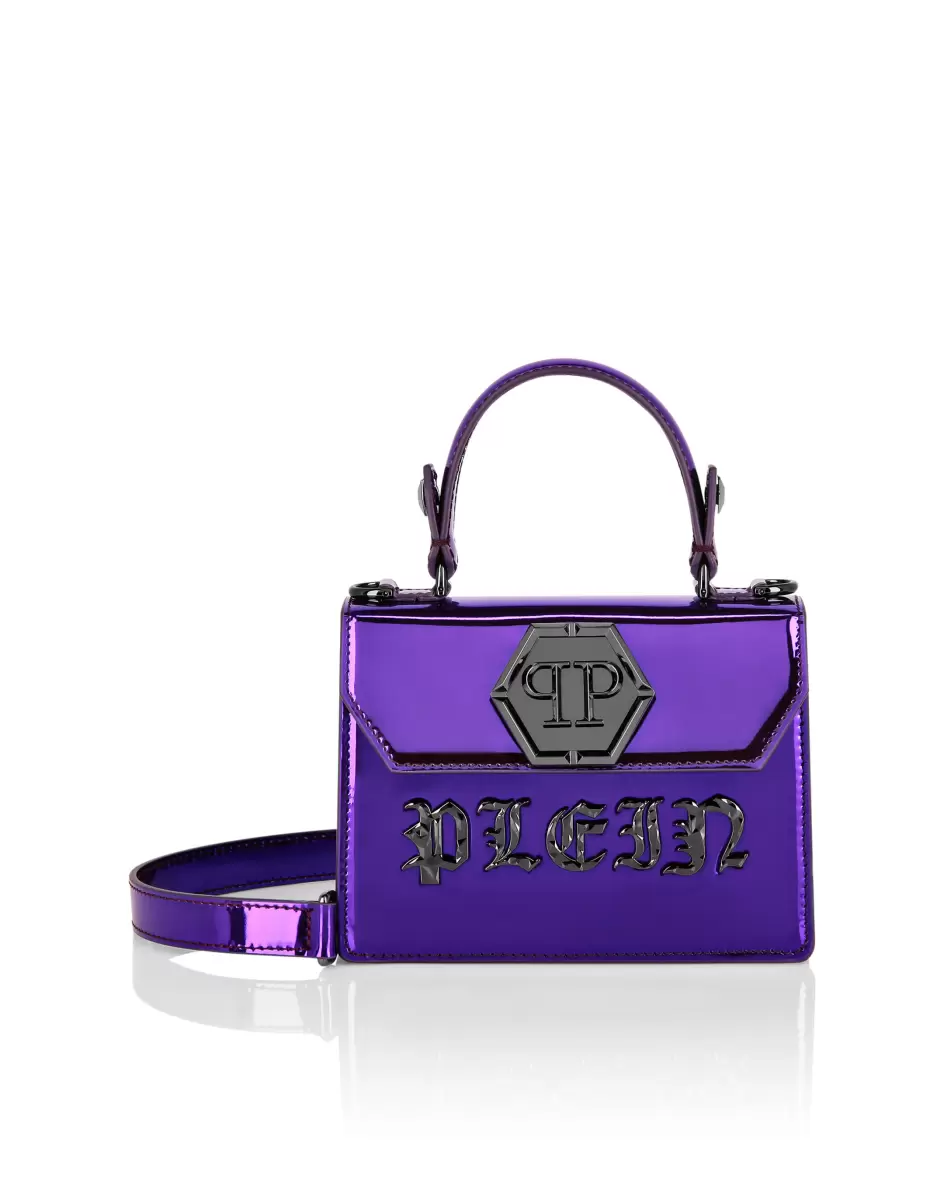 Damen Philipp Plein Kauf Medium Mirror Leather Superheroine Handle Bag Gothic Plein Purple Tragetaschen