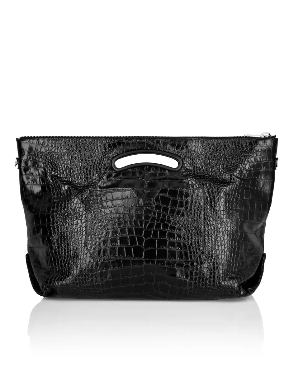 Damen Black Philipp Plein Leather Handle Bag Tragetaschen Verkaufspreis - 1