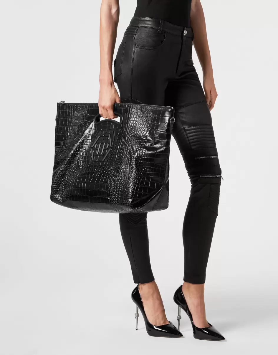 Damen Black Philipp Plein Leather Handle Bag Tragetaschen Verkaufspreis - 2