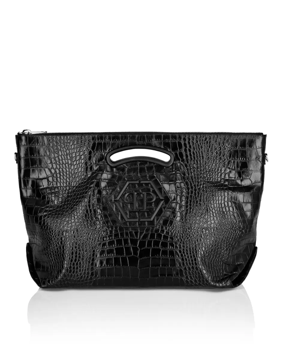 Damen Black Philipp Plein Leather Handle Bag Tragetaschen Verkaufspreis