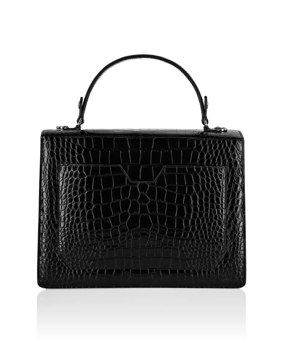 Black Philipp Plein Damen Mini Taschen Modell Large Handbag Superheroine Croco Print - 1