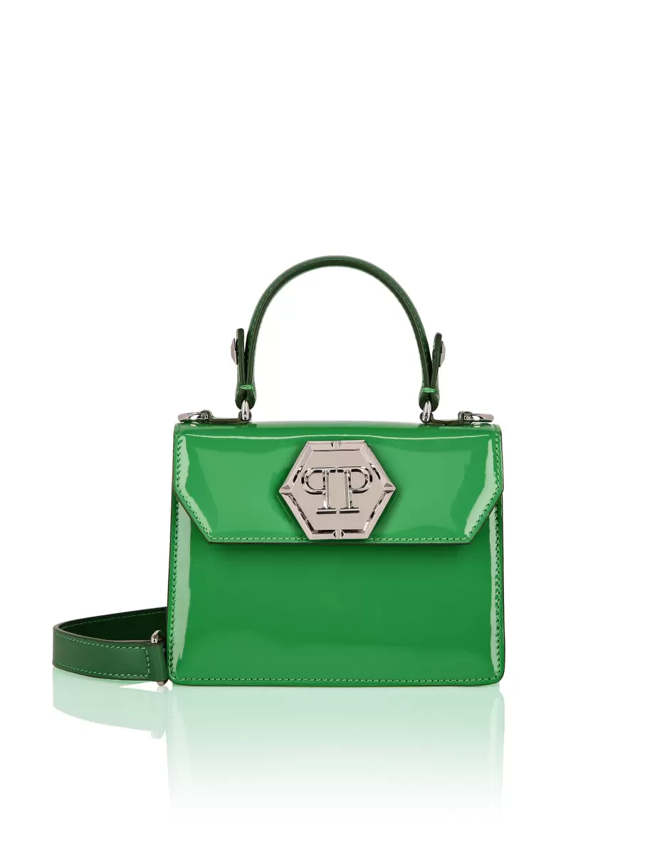 Damen Philipp Plein Green Handle Bag Produkt Small Handbag Superheroine Patent Leather