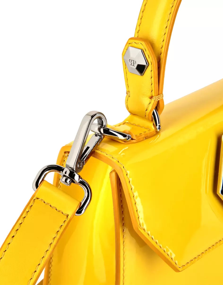 Small Handbag Superheroine Patent Leather Damen Handle Bag Verkauf Philipp Plein Yellow - 4