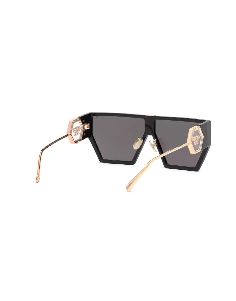 Damen Philipp Plein Black / Black Sunglasses Shield Space Rock Plein Hexagon Sonnenbrillen Werbung - 1