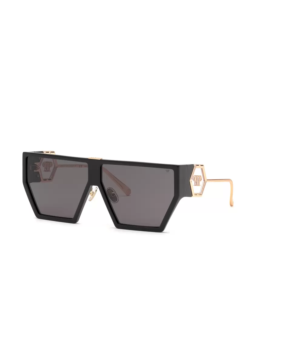 Damen Philipp Plein Black / Black Sunglasses Shield Space Rock Plein Hexagon Sonnenbrillen Werbung - 2