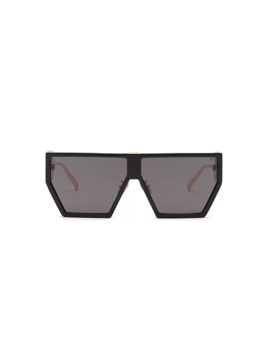 Damen Philipp Plein Black / Black Sunglasses Shield Space Rock Plein Hexagon Sonnenbrillen Werbung