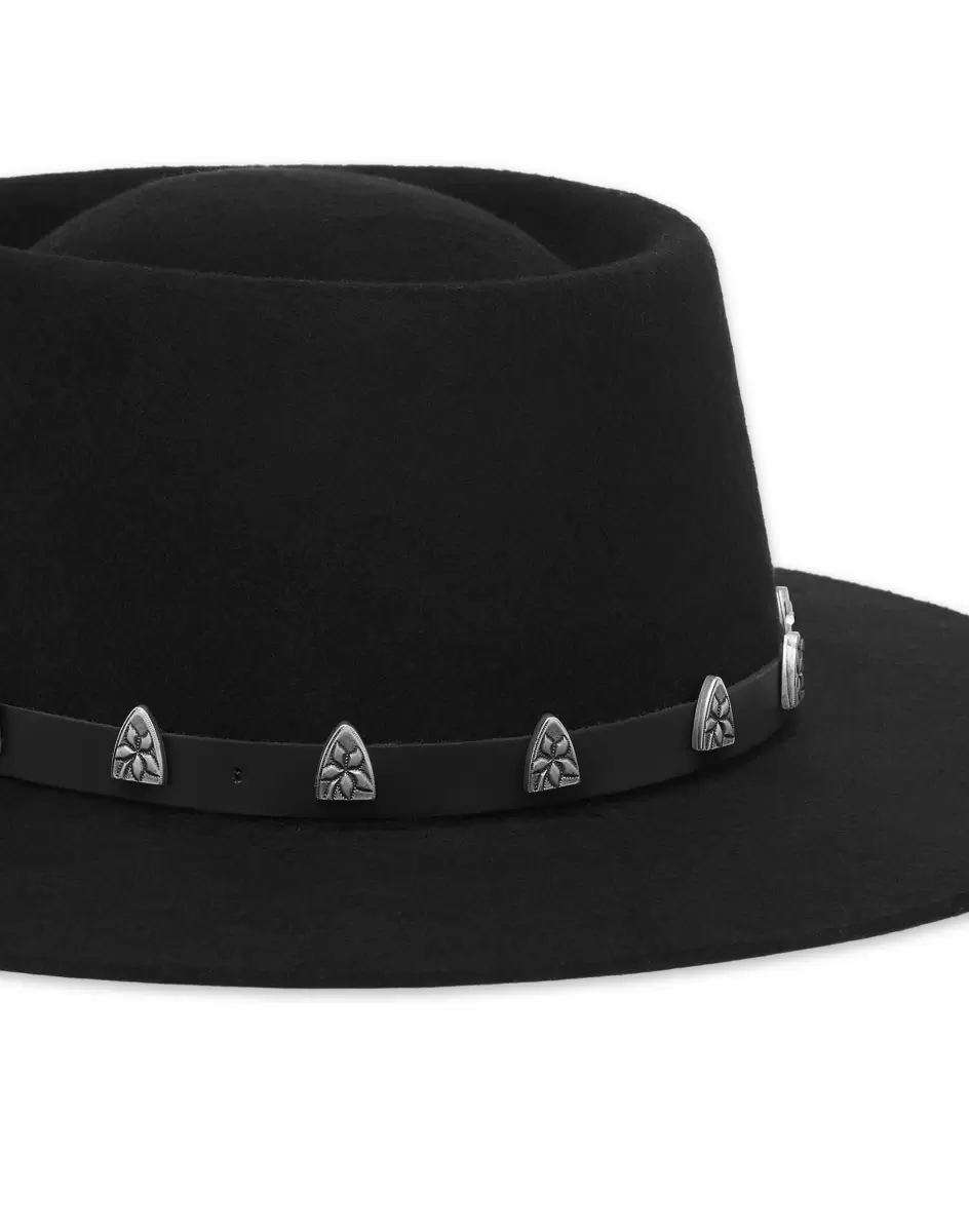 Black Hat With Leather Belt Studs Damen Philipp Plein Eleganz Hüte & Kappen - 1