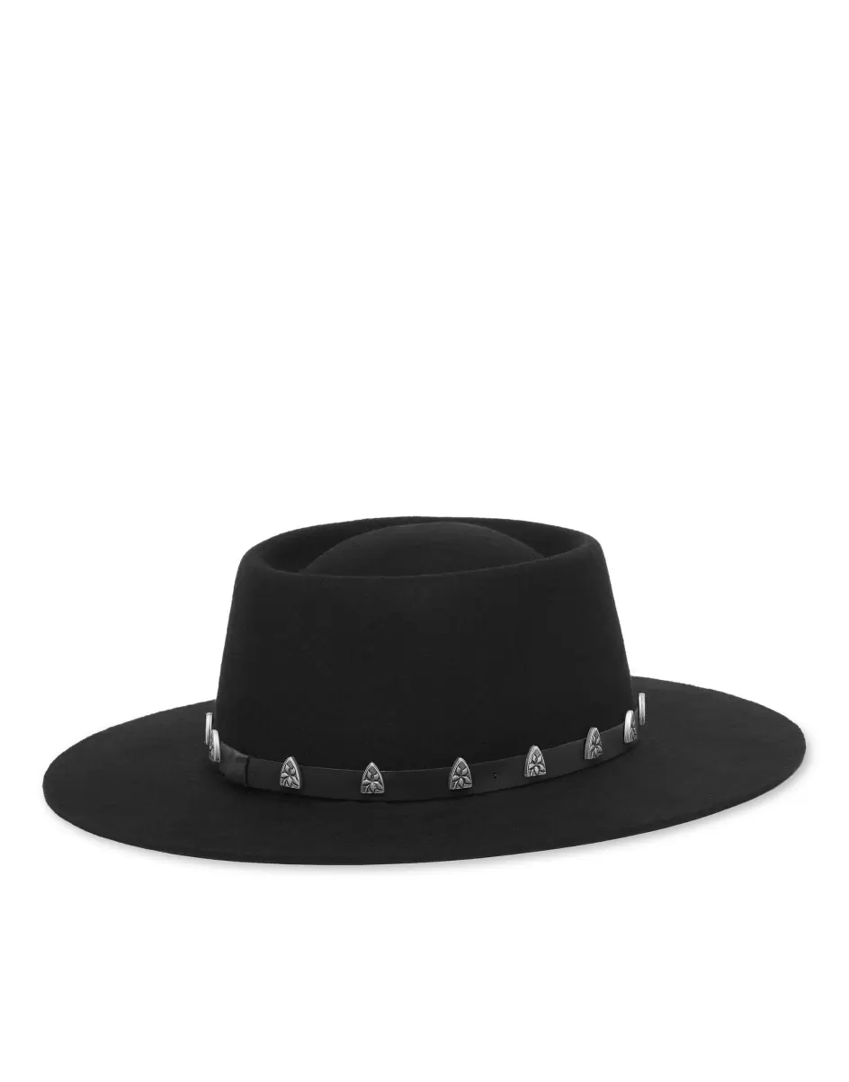 Black Hat With Leather Belt Studs Damen Philipp Plein Eleganz Hüte & Kappen - 2