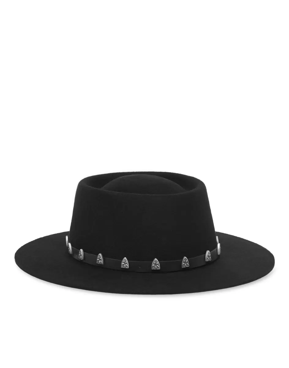 Black Hat With Leather Belt Studs Damen Philipp Plein Eleganz Hüte & Kappen