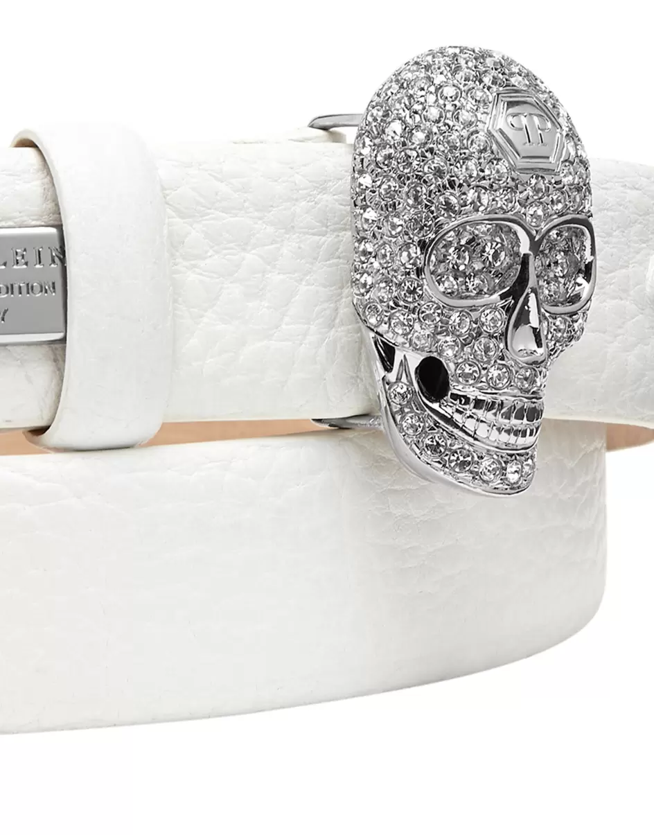 Philipp Plein Preisvorteil Leather Belt Skull With With Crystals Gürtel Damen White - 1