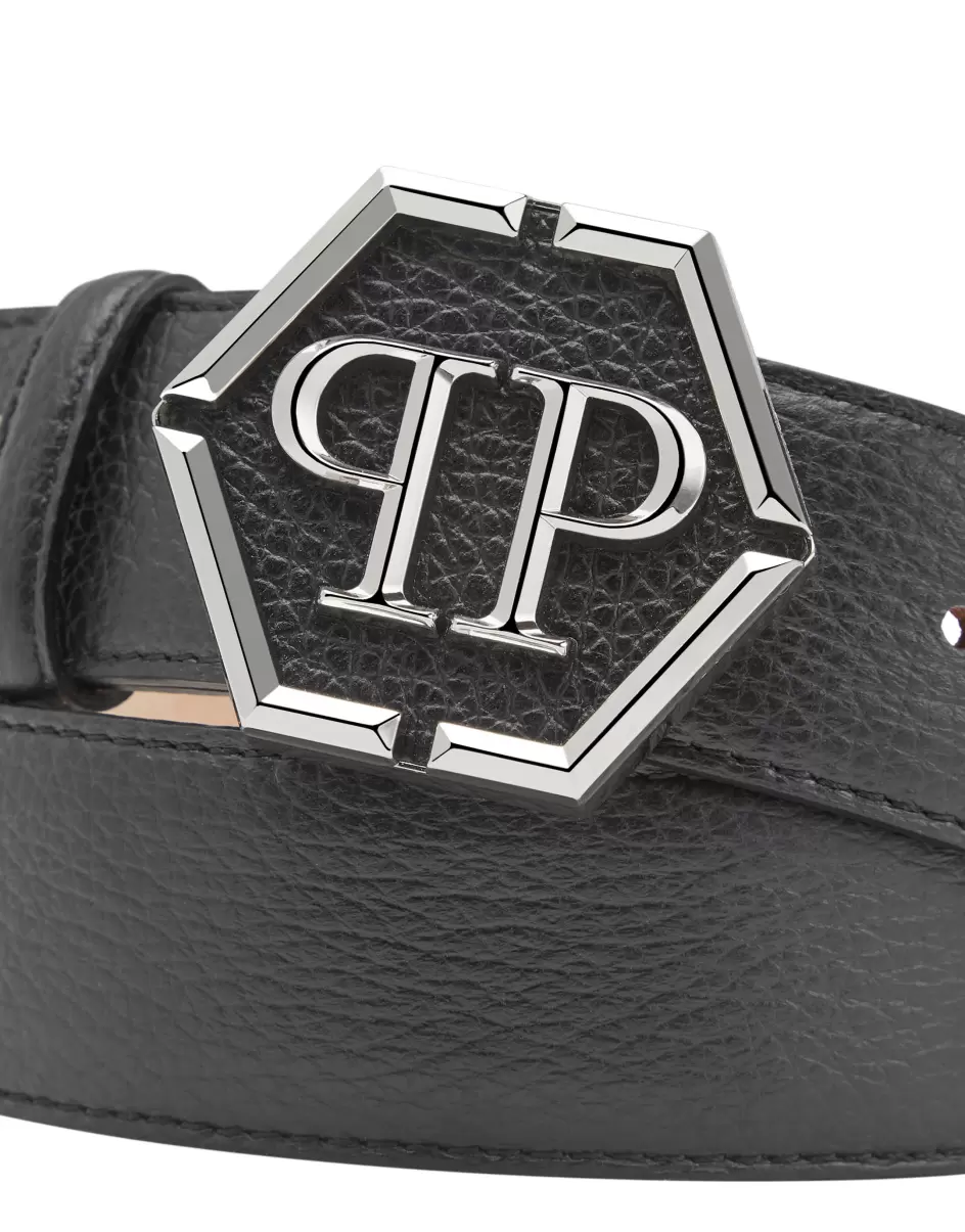 Black Philipp Plein Damen Gürtel Leather Belt Hexagon Sonderangebot - 1