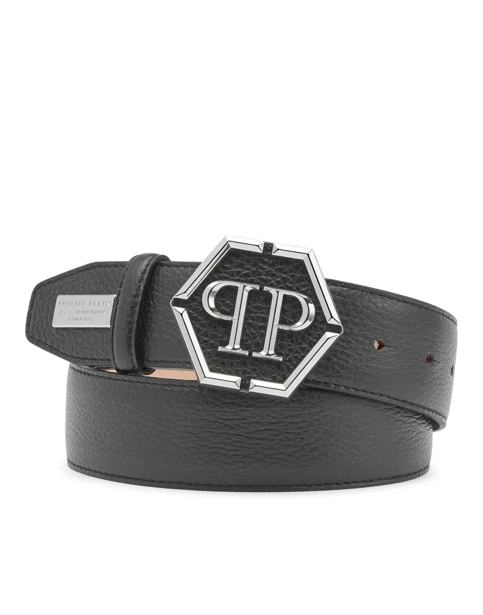Black Philipp Plein Damen Gürtel Leather Belt Hexagon Sonderangebot - 2