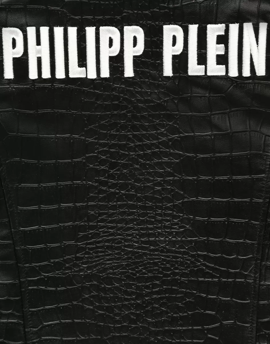 Bekleidung Philipp Plein Verkaufen Kinder Black Leather Moto Jacket Logos - 2