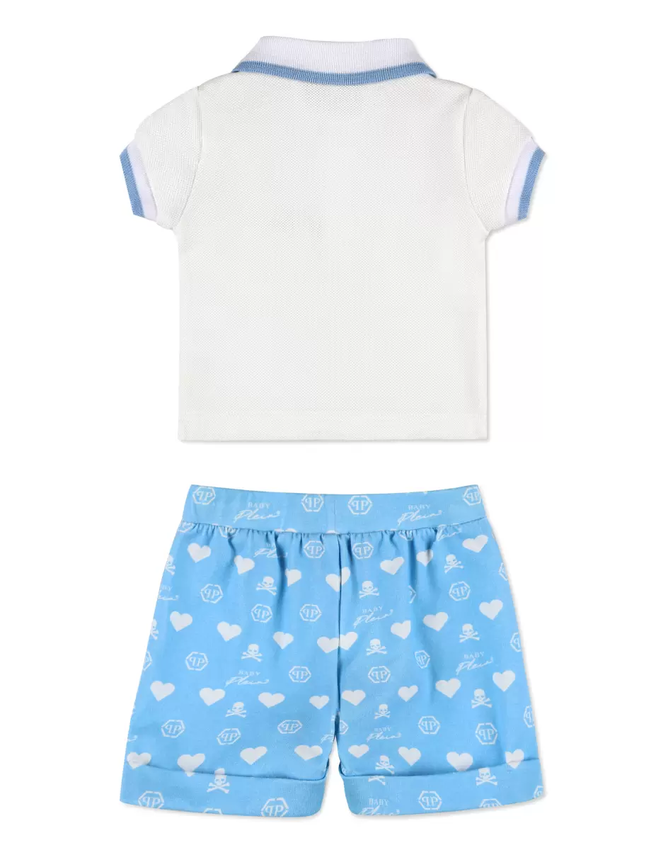 Billig Polo+Shorts Kinder Bekleidung White / Light Blue Philipp Plein - 1