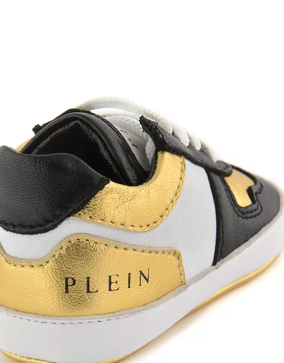 White / Gold Philipp Plein Schuhe Newborn Sneakers Lace Kinder Produkt - 3