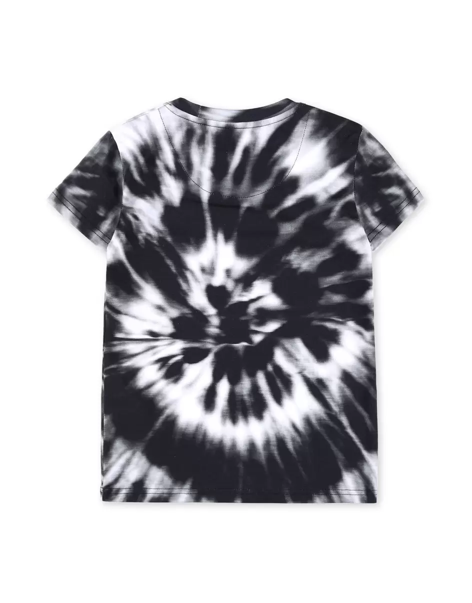 Black / White Rabatt Philipp Plein Bekleidung Kinder T-Shirt Crop Round Neck Ss Tie Dye - 1