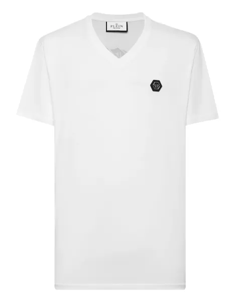 Mode Philipp Plein T-Shirt T-Shirt V-Neck Ss Gothic Plein Herren White