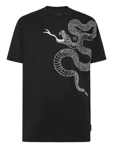 T-Shirt Herren Black Schnäppchen Philipp Plein T-Shirt Round Neck Ss Snake