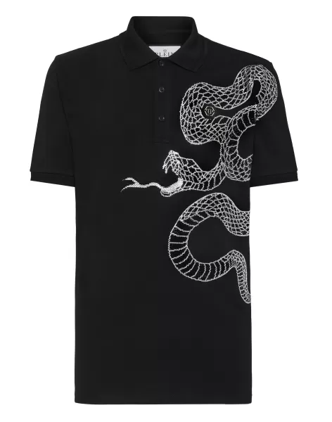 Philipp Plein Slim Fit Polo Shirt Ss Snake Black Herren T-Shirt Mode