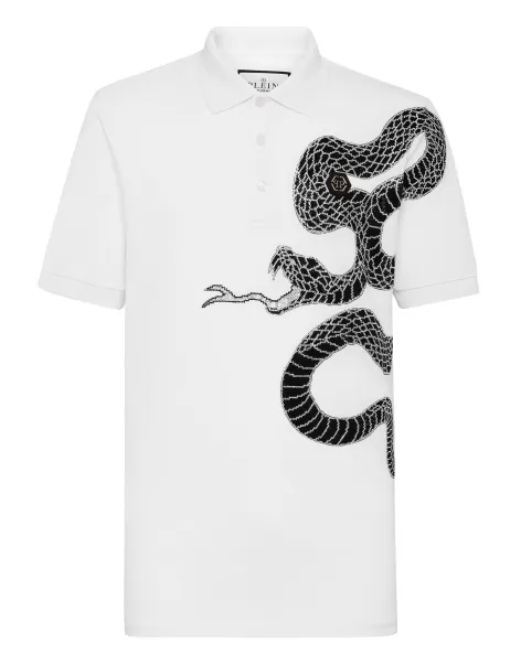 Herren Philipp Plein T-Shirt Slim Fit Polo Shirt Ss Snake White Neues Produkt