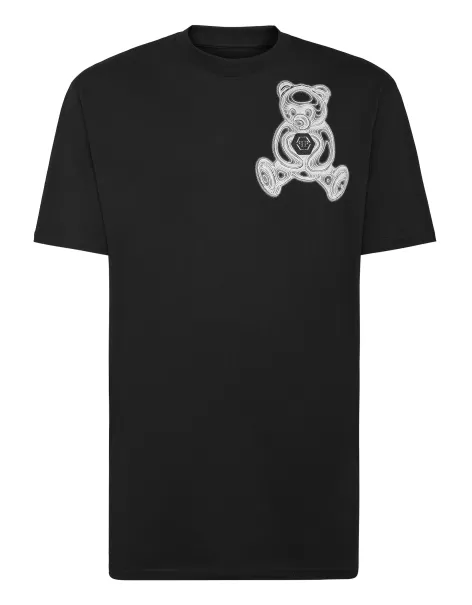 Herren Rabatt T-Shirt Black / White T-Shirt Round Neck Ss Teddy Bear Philipp Plein