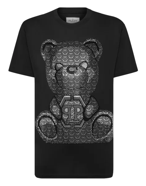 Herren T-Shirt Billig Black Philipp Plein T-Shirt Round Neck Ss 3D Teddy