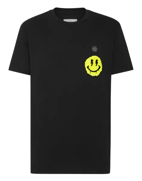 2024 Philipp Plein Herren T-Shirt Black T-Shirt Round Neck Ss Smile