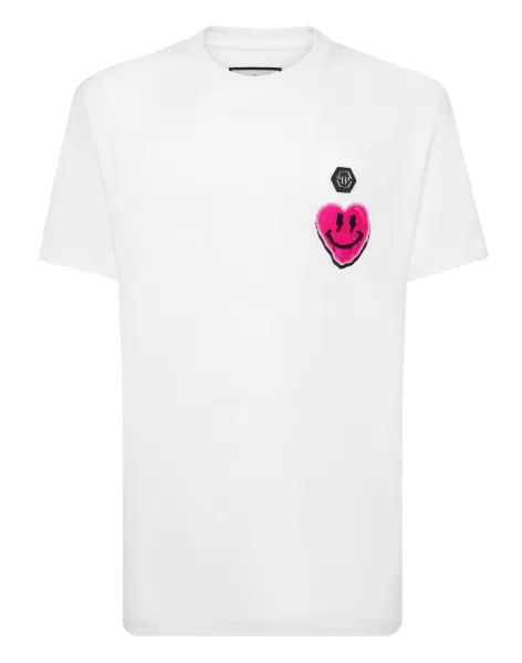 Vertrieb T-Shirt Round Neck Ss Smile T-Shirt White/Fuxiafluo Herren Philipp Plein