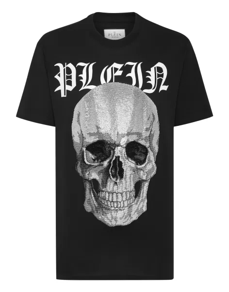 T-Shirt T-Shirt Round Neck Ss With Crystals Skull Herren Billig Philipp Plein Black